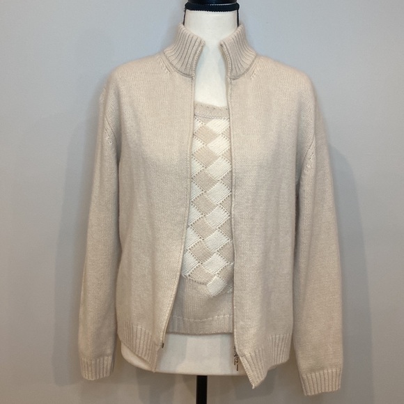 Womens 100% cashmere sweater vest set with basket weave pattern Italy - Picture 1 of 9